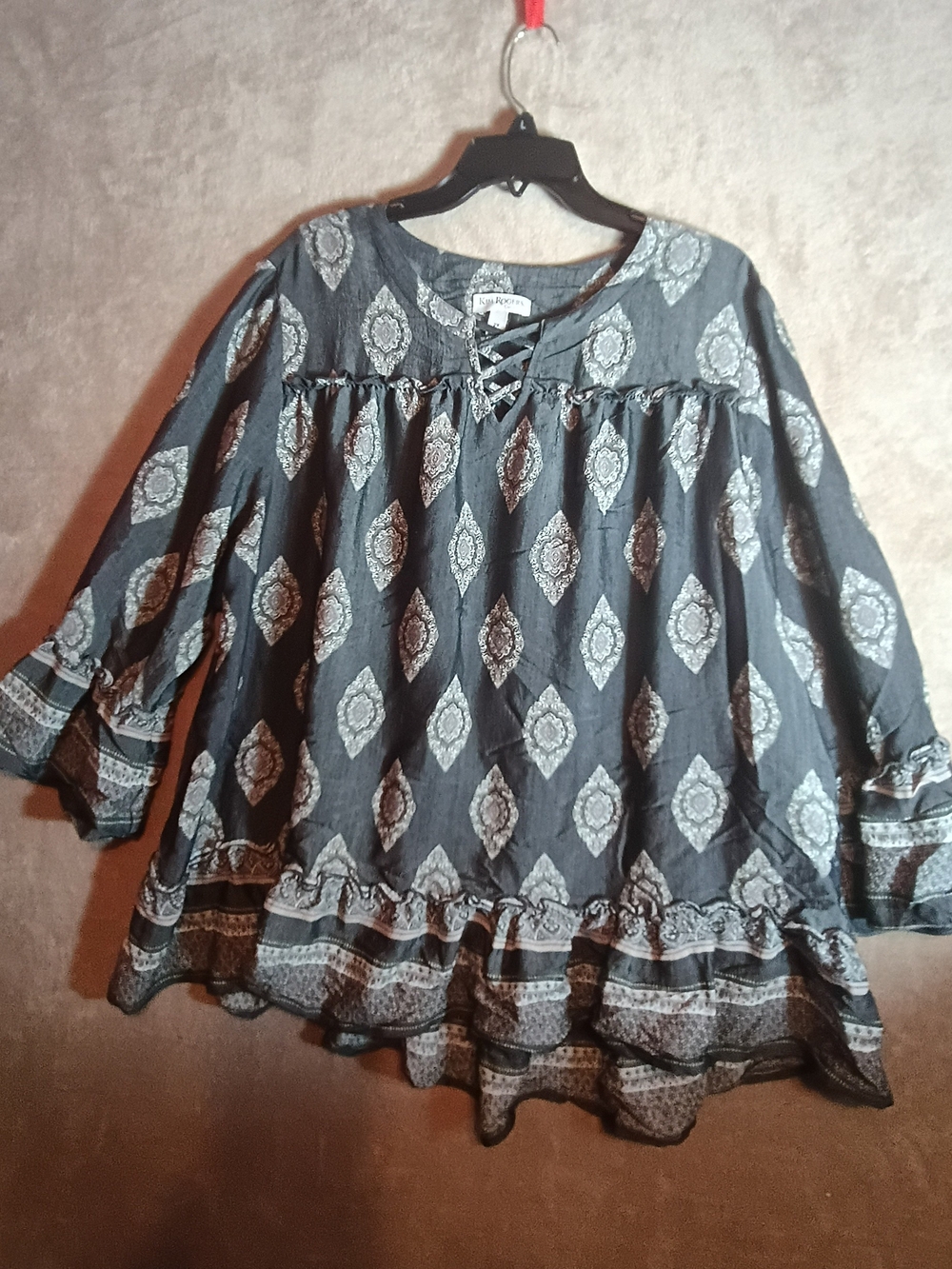 Kim Rogers Black and White Printed Peasant Tunic Size 2X